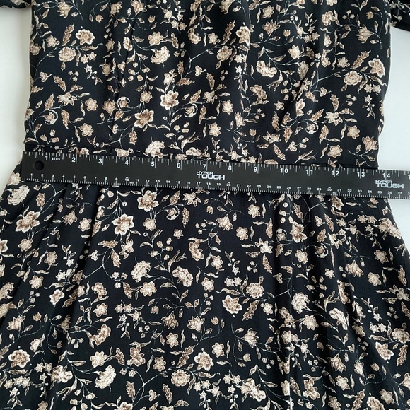 Mango Babydoll Floral Mini Dress XS Black/Brown Long Sleeve VNeck Boho Romantic - Picture 5 of 13